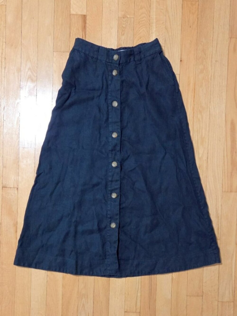 Simons - Linen Button-Front Midi Skirt